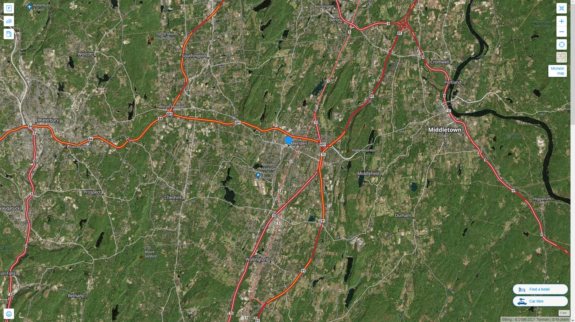 Meriden Connecticut Highway and Road Map with Satellite View